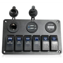 Panel de interruptor basculante de barco de coche LED de 6 bandas 2 enchufe USB voltímetro de enchufe de cigarrillo interruptores automáticos de coche interruptor LED interruptor basculante USB